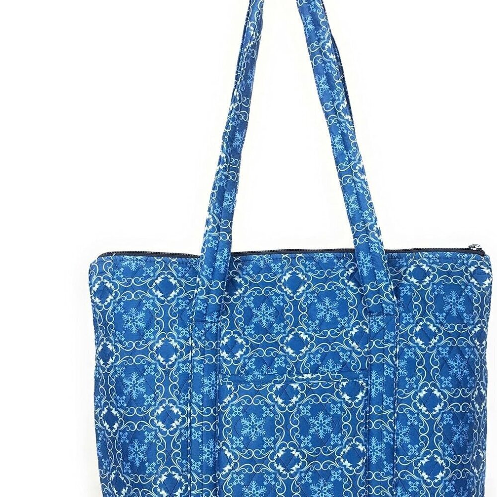 Quilted Polyester Tote Bag Medium Blue Organizer Ladies Travel Shopping